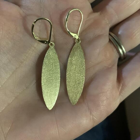 14K Gold Plated  Leaf Dangle Drop Leverback Earrings for Women Jewelry - Picture 2 of 5